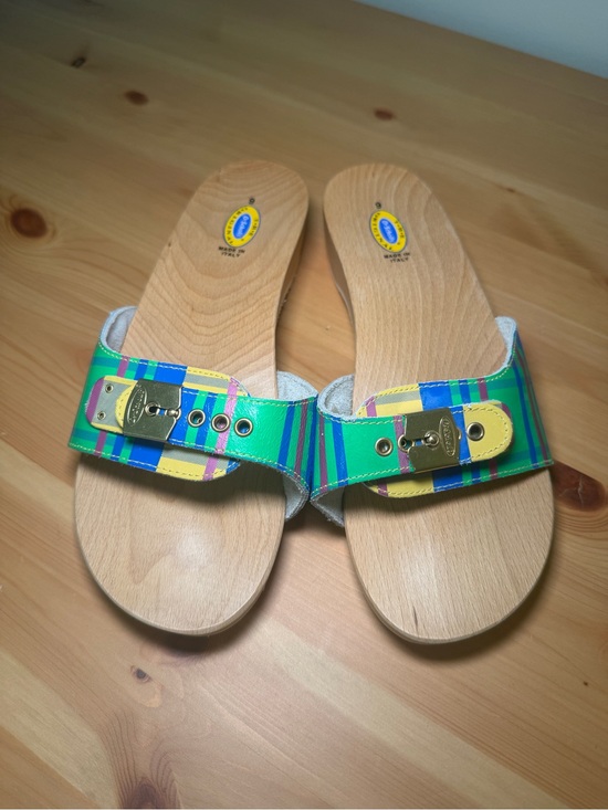 Dr. Scholl's Shoes - NEW Vintage Dr. Scholl’s Original Wooden Sandals Plaid Multi Color 9